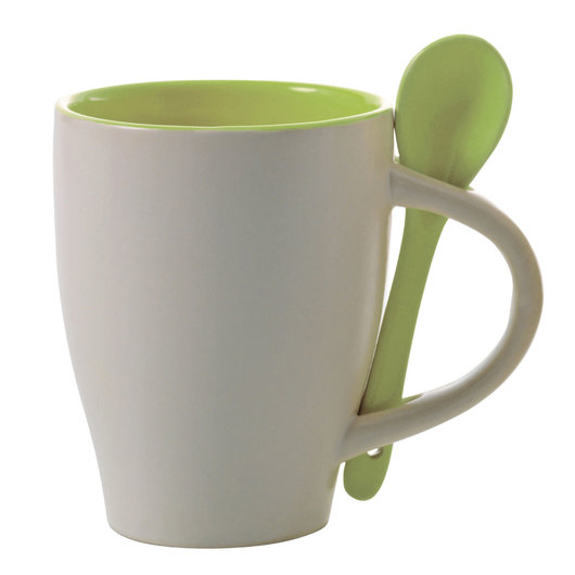 Coffee Mugs with Spoons White Lime
